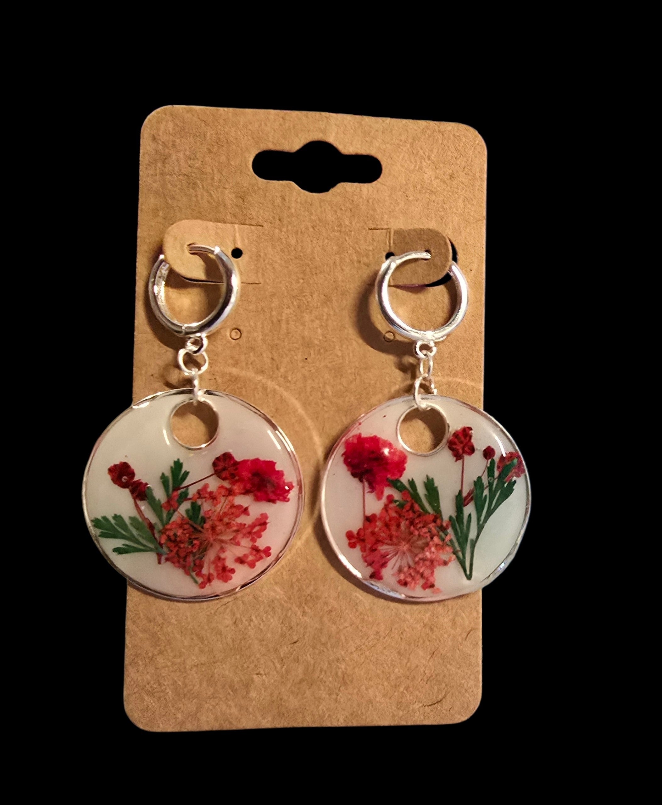 Earrings - red floral