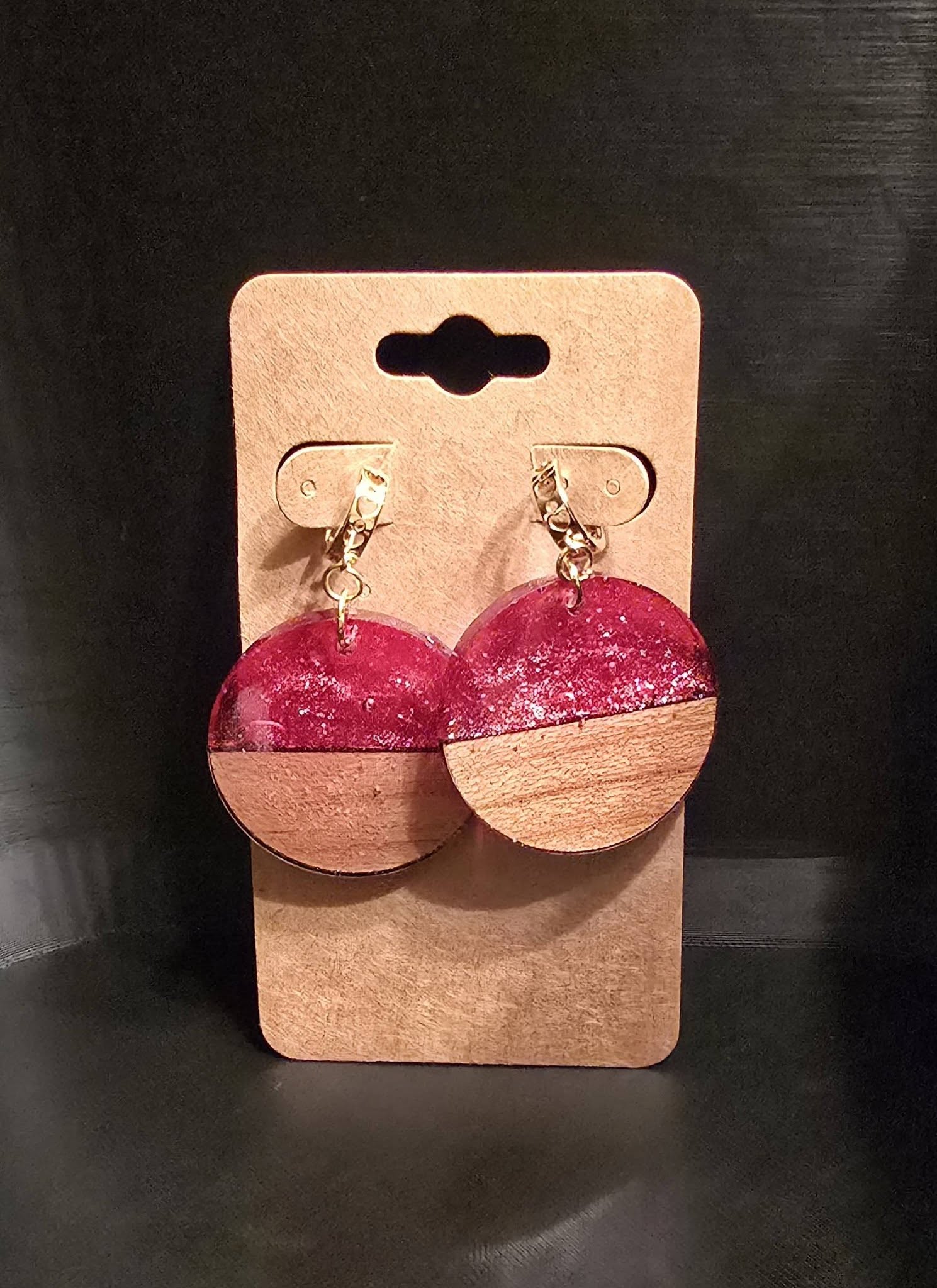Earrings - red/wood circles
