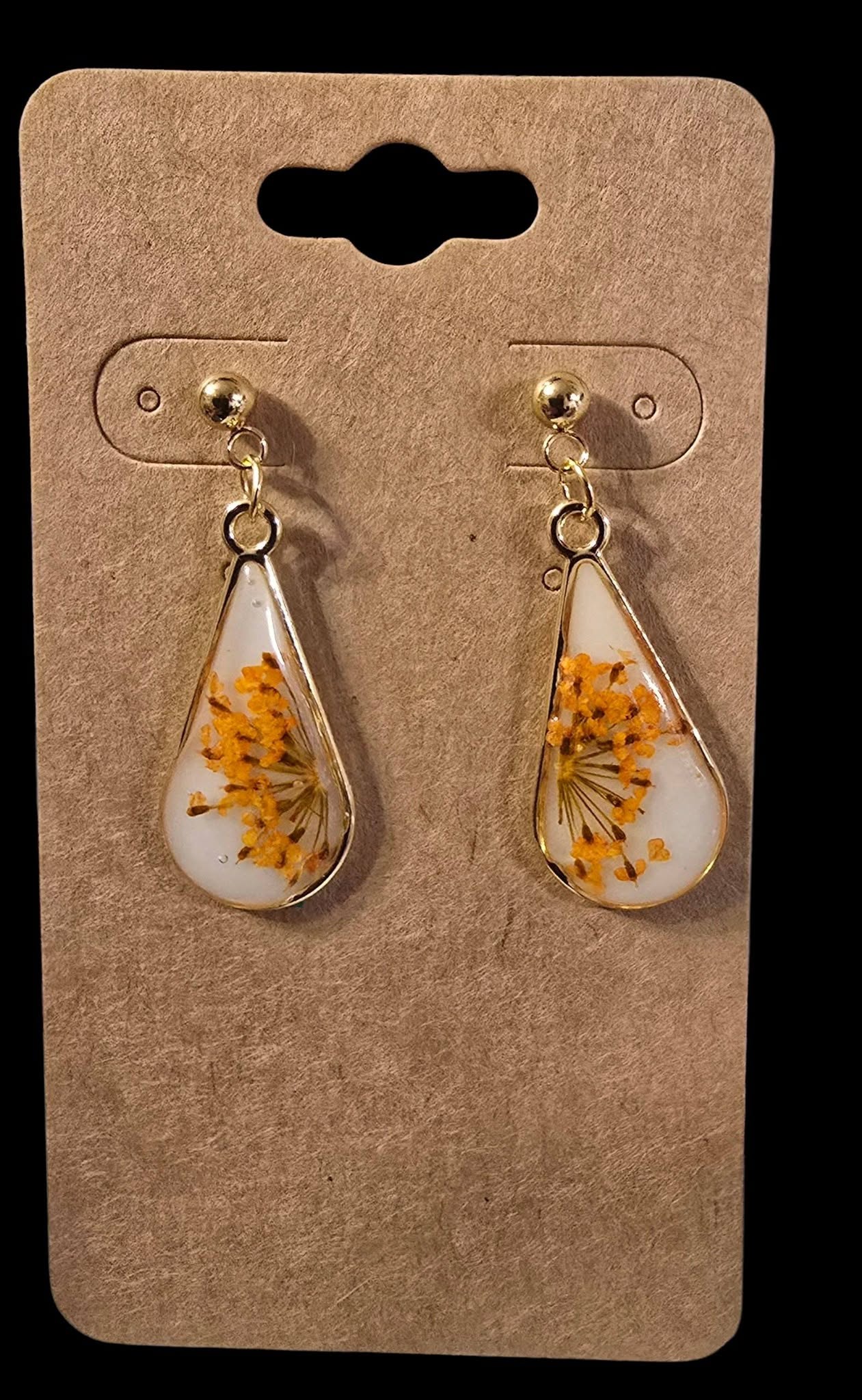 Earrings - white with orange flowers