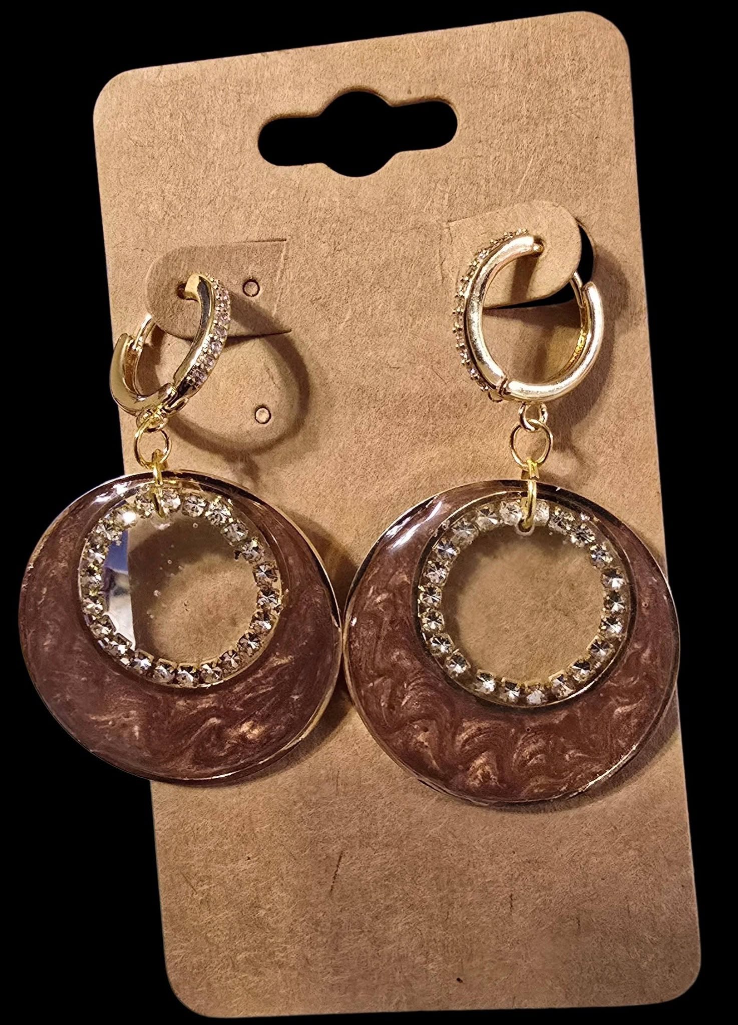 Earrings - brown with rhinestones