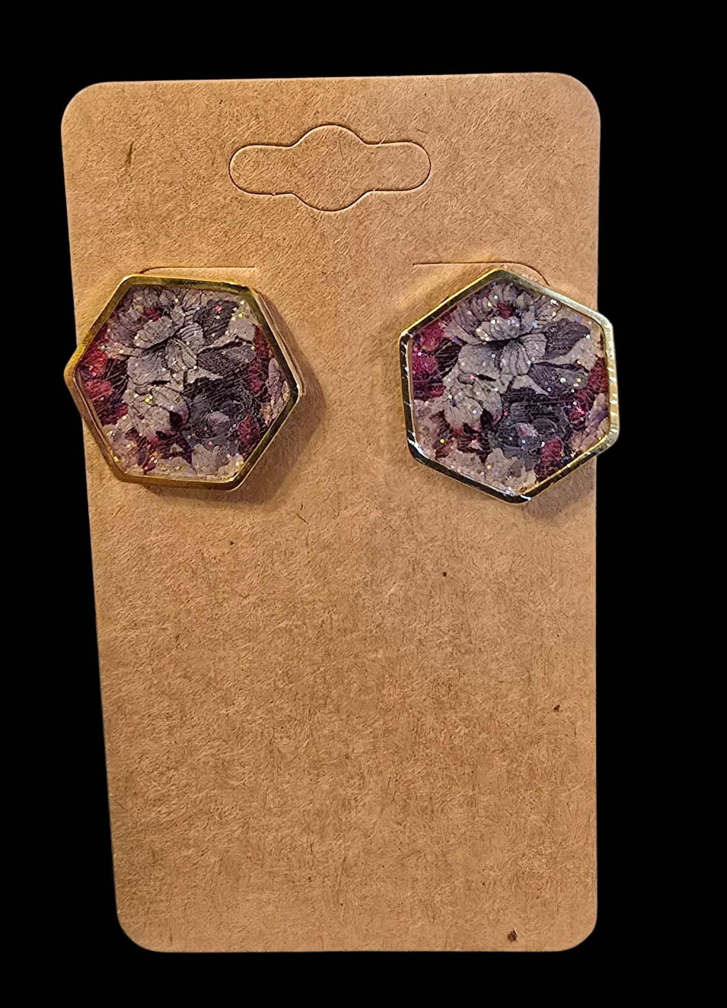 Earrings - studs: red/white floral