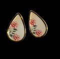 Earrings - studs: white with red flowers