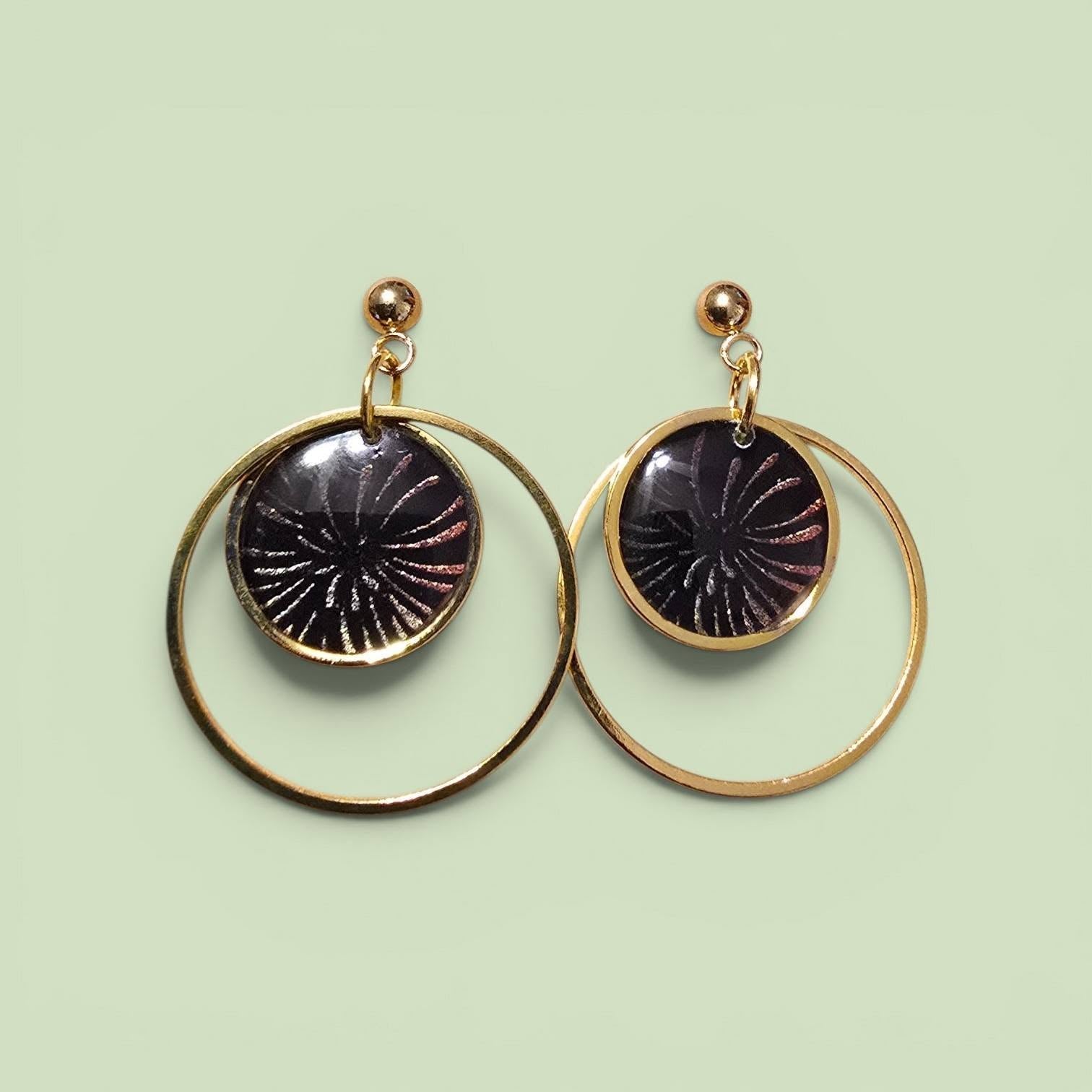 Earrings - black/gold fireworks