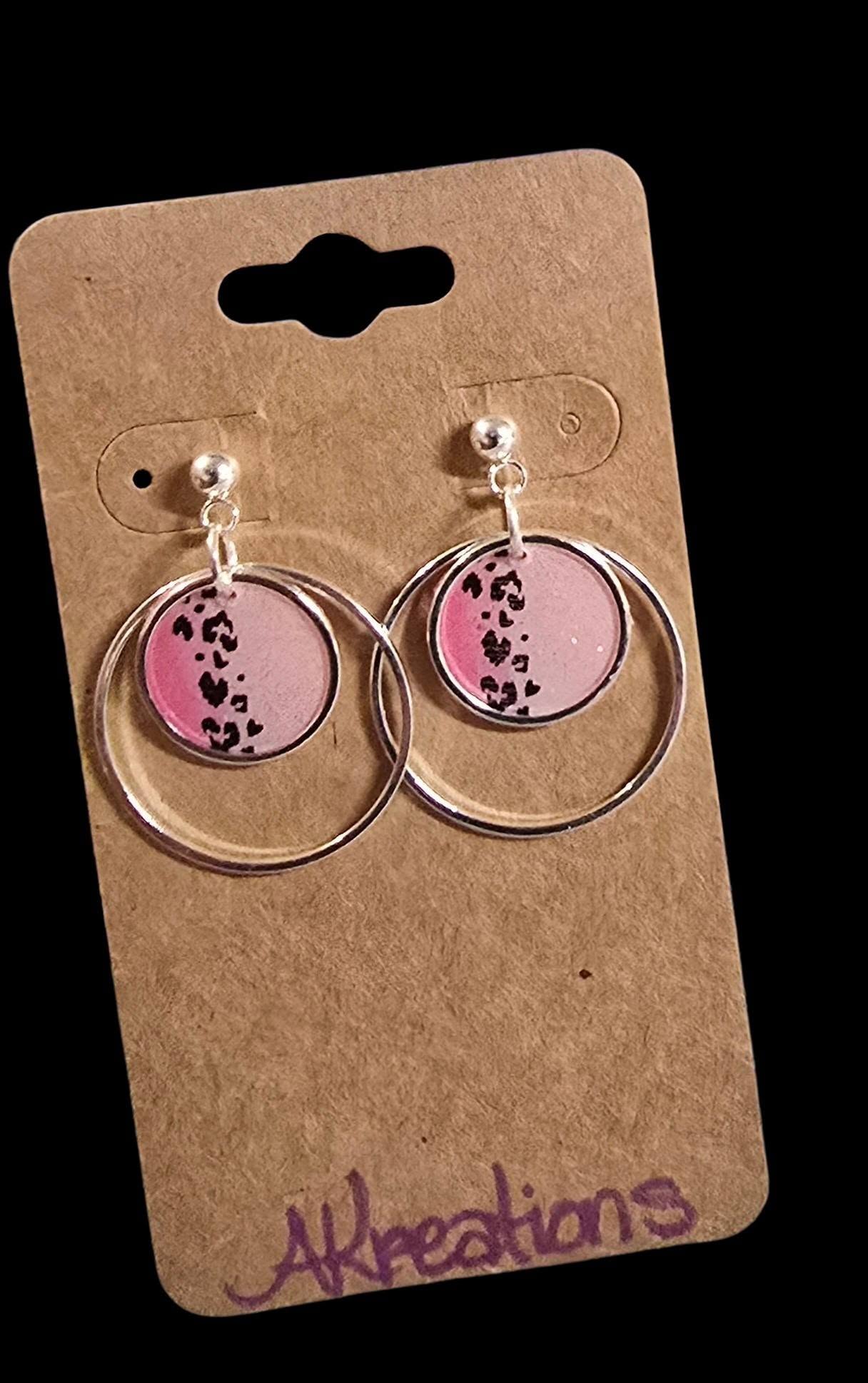 Earrings - pink/black double hoop
