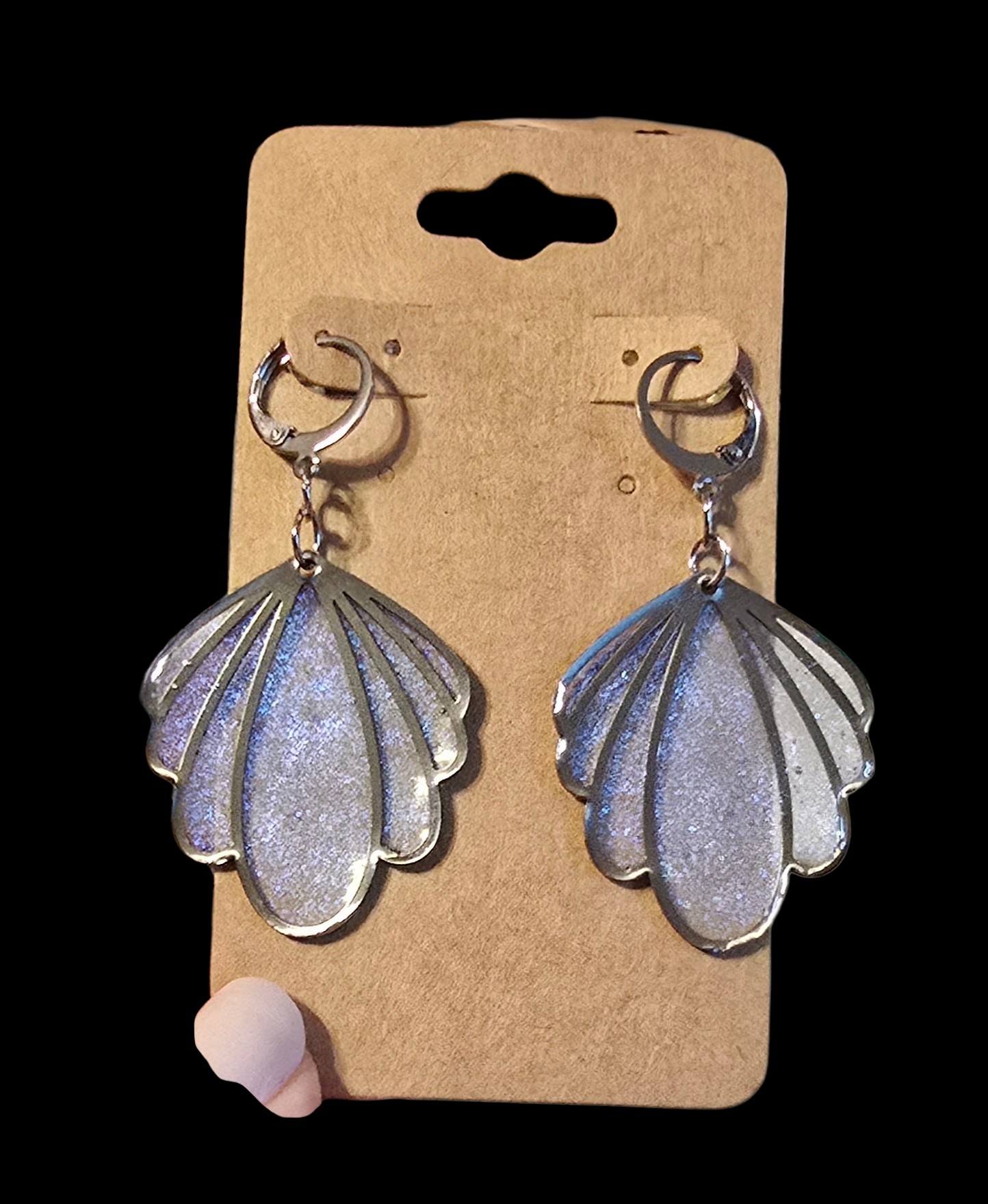 Earrings - blue and silver fan