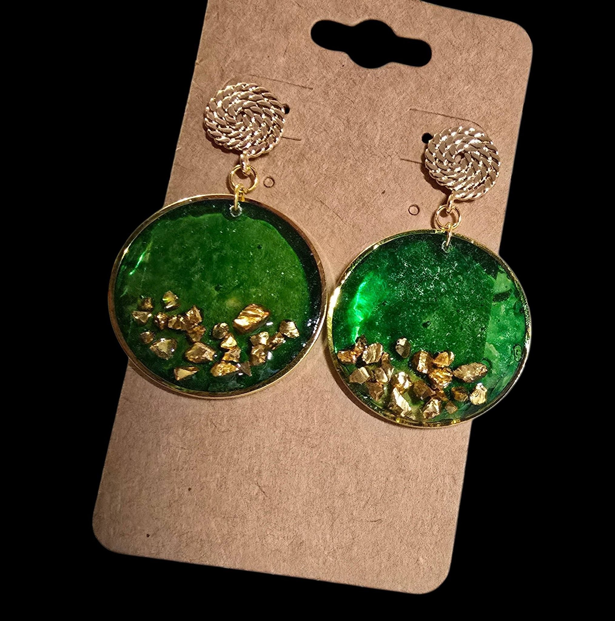 Earrings - green and gold