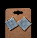 Earrings - studs: blue plaid