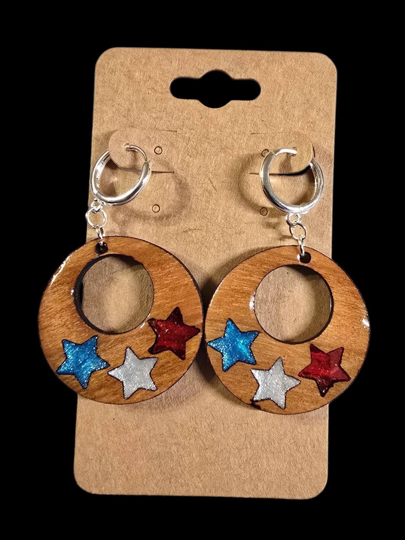 Earrings - patriotic wooden circles