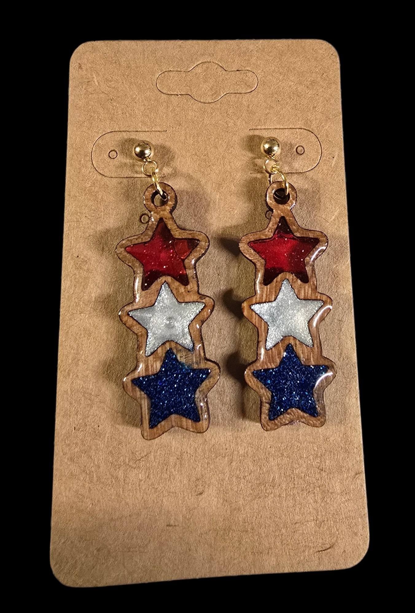 Earrings - patriotic three stars